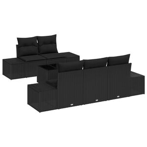 vidaXL Sofa Set with Cushion Black Poly Rattan