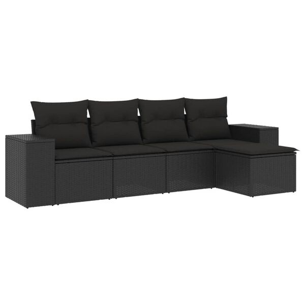 vidaXL 5 Piece Garden Sofa Set with Cushions Black Poly Rattan