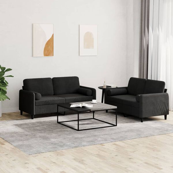 vidaXL 2 Piece Sofa Set with Pillows Black Velvet