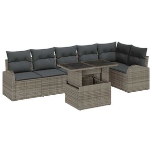 vidaXL Garden Sofa Set with Cushion Manual 7 pcs Grey Poly rattan