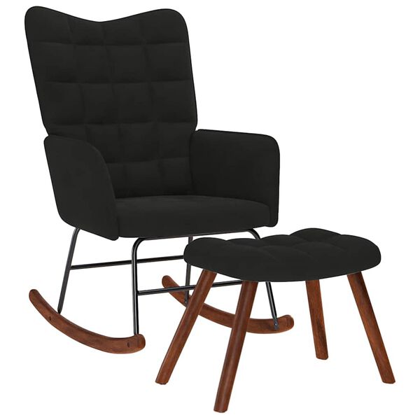 vidaXL Rocking Chair with Stool Black Velvet