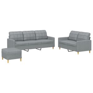 vidaXL 3 Piece Sofa Set with Cushions Light Grey Fabric
