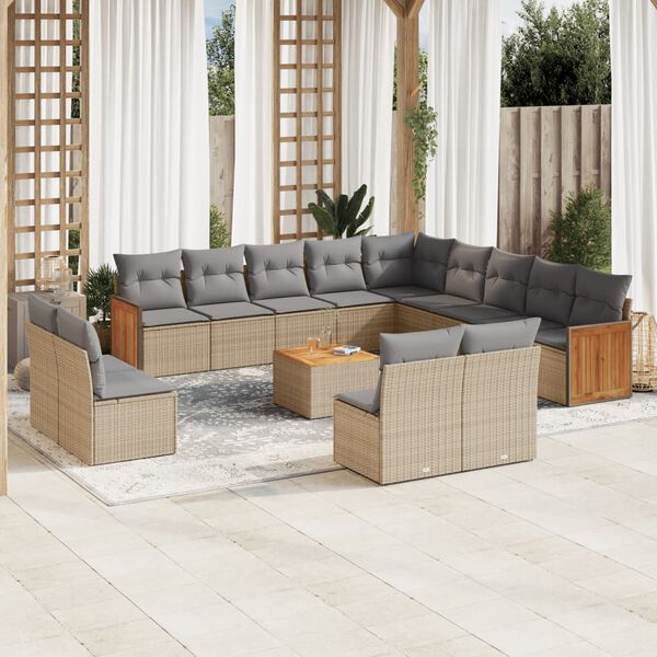 vidaXL 14 Piece Garden Sofa Set with Cushions Beige Poly Rattan