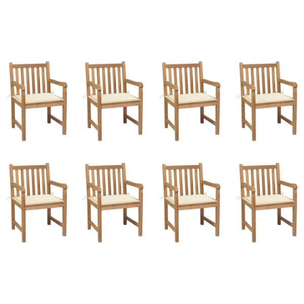 vidaXL Garden Chairs 8 pcs with Cream Cushions Solid Teak Wood