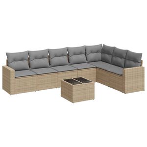 vidaXL 8 Piece Garden Sofa Set with Cushions Beige Poly Rattan