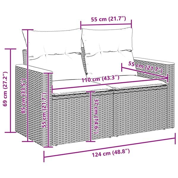 vidaXL Garden Sofa Set with Cushion with Storage Black Poly rattan