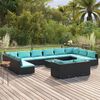 vidaXL 13 Piece Garden Lounge Set with Cushions Black Poly Rattan