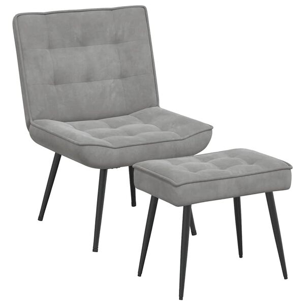vidaXL Relaxing Chair with Stool Light Grey Velvet