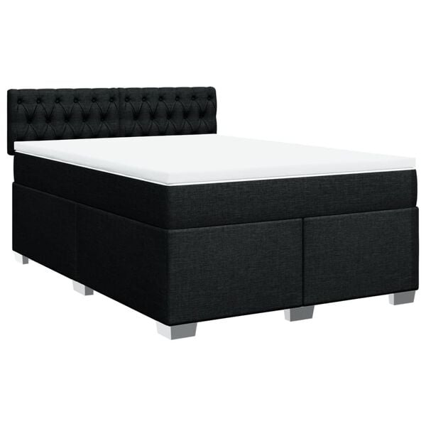 vidaXL Box Spring Bed with Mattress Black Double Fabric