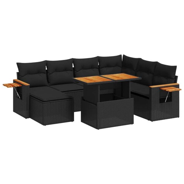 vidaXL 8 Piece Garden Sofa Set with Cushions Black Poly Rattan