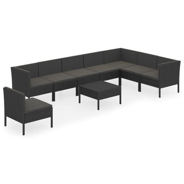 vidaXL 9 Piece Garden Lounge Set with Cushions Poly Rattan Black