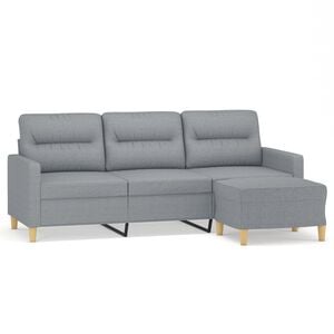 vidaXL 3-Seater Sofa with Footstool Light Grey 180 cm Fabric