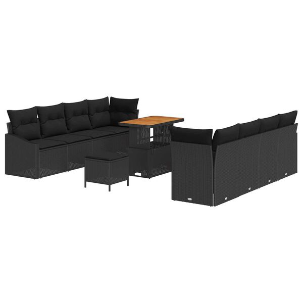 vidaXL Garden Sofa Set with Cushion with Storage 11 pcs Black