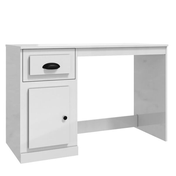 vidaXL Desk with Drawer High Gloss White 115x50x75 cm Engineered Wood