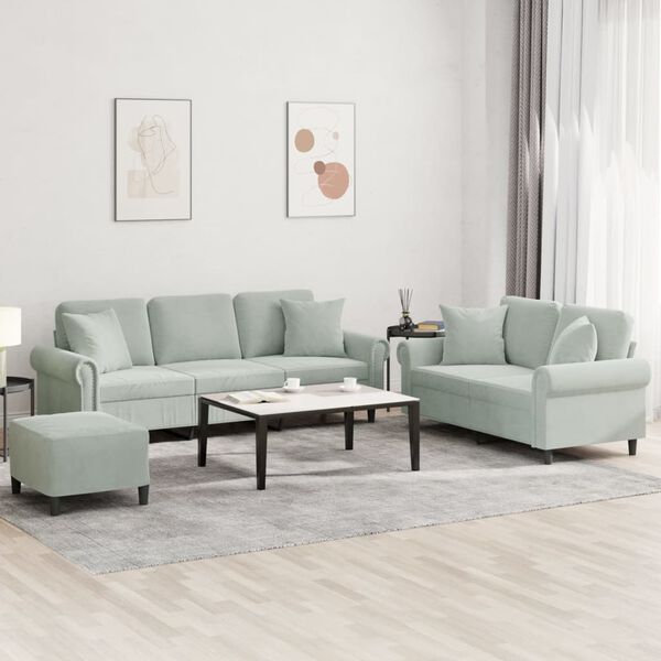 vidaXL 3 Piece Sofa Set with Pillows Light Grey Velvet