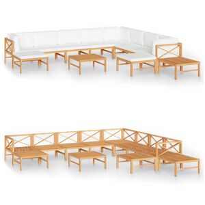 vidaXL 12 Piece Garden Lounge Set with Cream Cushions Solid Teak Wood