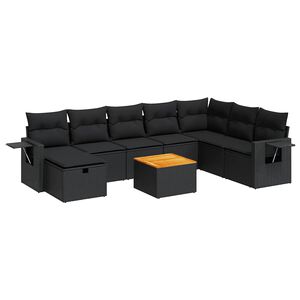 vidaXL 9 Piece Garden Sofa Set with Cushions Black Poly Rattan