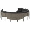 vidaXL Garden Sofa with Table and Cushions Round Grey Poly Rattan
