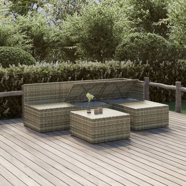 vidaXL 5 Piece Garden Lounge Set with Cushions Grey Poly Rattan