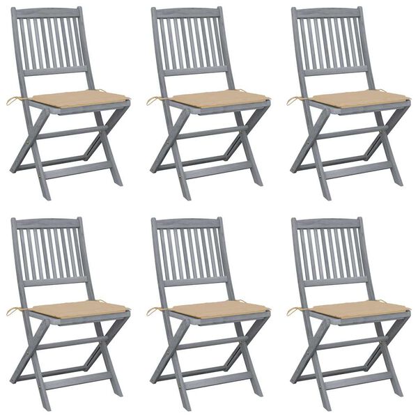 vidaXL Folding Outdoor Chairs 6 pcs with Cushions Solid Acacia Wood
