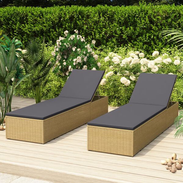 vidaXL Sunlounger Poly Rattan Brown and Dark Grey