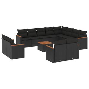 vidaXL 13 Piece Garden Sofa Set with Cushions Black Poly Rattan