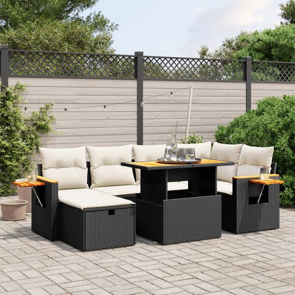 vidaXL 7 Piece Garden Sofa Set with Cushions Black Poly Rattan