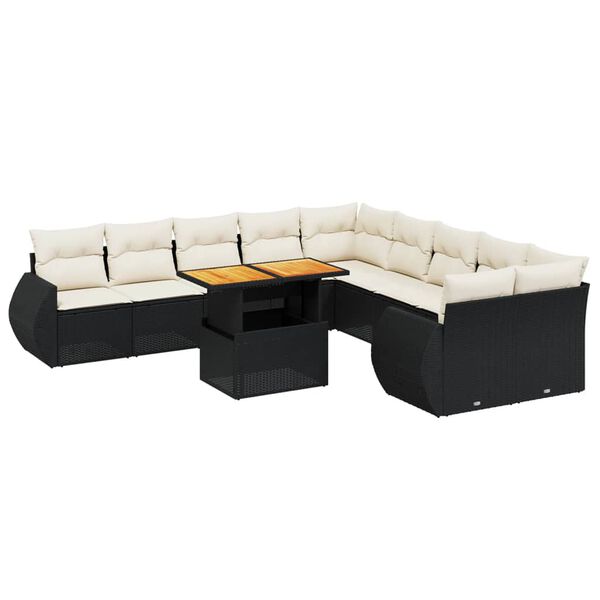 vidaXL 11 Piece Garden Sofa Set with Cushions Black Poly Rattan