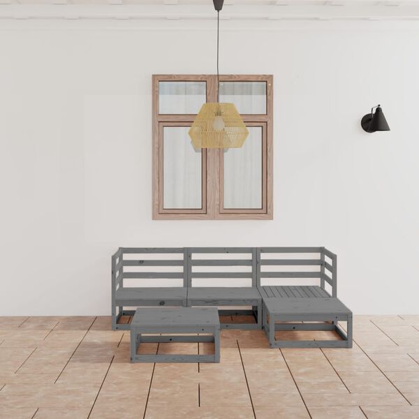 vidaXL 5 Piece Garden Lounge Set Grey Solid Wood Pine