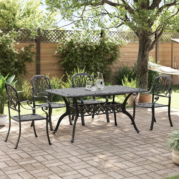 vidaXL 5 Piece Garden Dining Set Black Cast Aluminium