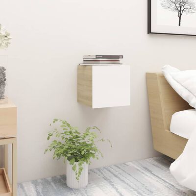 vidaXL Bedside Cabinet White and Sonoma Oak 30.5x30x30 cm Engineered Wood