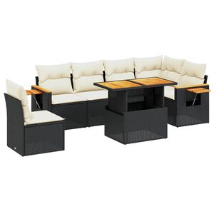 vidaXL 7 Piece Garden Sofa Set with Cushions Black Poly Rattan