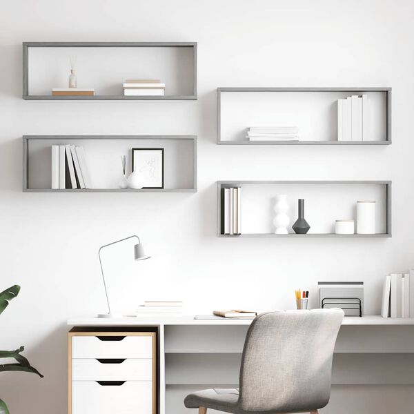 vidaXL Wall Cube Shelf 4 pcs Concrete Grey 80x15x26.5 cm Engineered Wood