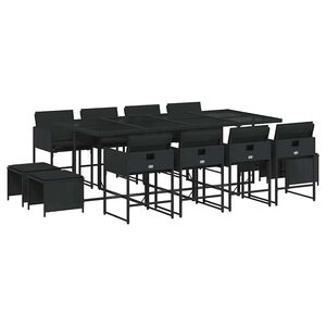 vidaXL 13 Piece Garden Dining Set with Cushions Black Poly Rattan