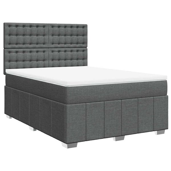 vidaXL Box Spring Bed with Mattress Dark Grey Double Fabric