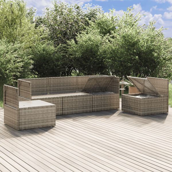 vidaXL 5 Piece Garden Lounge Set with Cushions Grey Poly Rattan