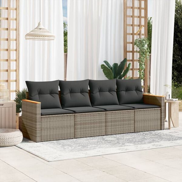 vidaXL 4 Piece Garden Sofa Set with Cushions Grey Poly Rattan