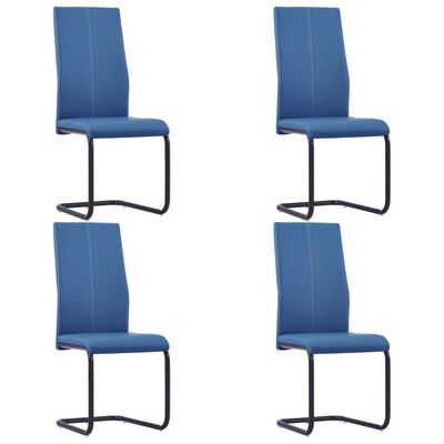 vidaXL Cantilever Dining Chairs 4 pcs Blue Faux Leather