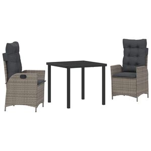 vidaXL Garden Dining Set 3 pcs Grey Poly Rattan