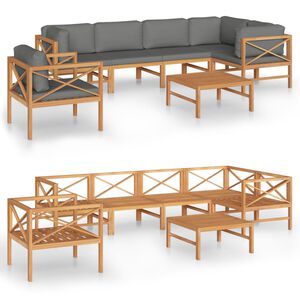 vidaXL 7 Piece Garden Lounge Set with Grey Cushions Solid Wood Teak