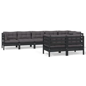 vidaXL 8 Piece Garden Lounge Set with Cushions Black Solid Pinewood