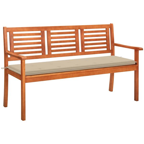 vidaXL 3-Seater Garden Bench with Cushion 150 cm Solid Eucalyptus Wood