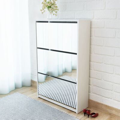 vidaXL Shoe Cabinet 3-Layer Mirror White 63x17x102.5 cm