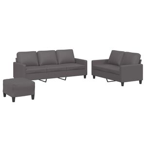 vidaXL 3 Piece Sofa Set with Cushions Grey Faux Leather