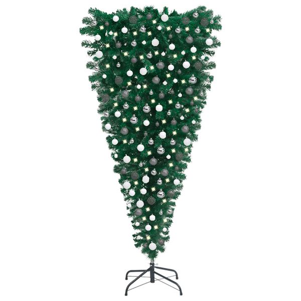 vidaXL Upside-down Artificial Pre-lit Christmas Tree with Ball Set 210 cm