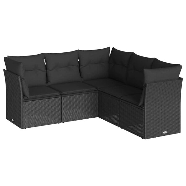 vidaXL 5 Piece Garden Sofa Set with Cushions Black Poly Rattan