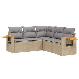 vidaXL 5 Piece Garden Sofa Set with Cushions Beige Poly Rattan