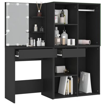 vidaXL LED Dressing Table with Cabinets Black Engineered Wood