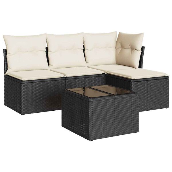 vidaXL 5 Piece Garden Sofa Set with Cushions Black Poly Rattan