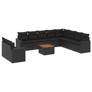 vidaXL 11 Piece Garden Sofa Set with Cushions Black Poly Rattan